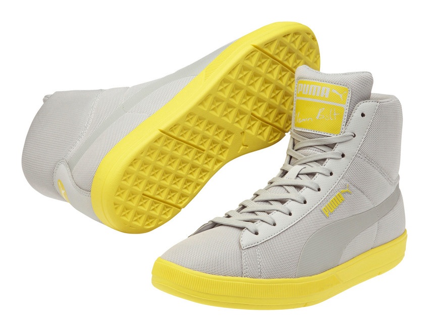 Grau-gelbe Bolt Schuhe Puma